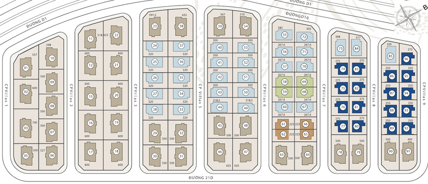 Mặt bằng Biệt Thự Vinhomes Central Park Tân Cảng 88 CănThe Villas 1 Layout biệt thự Vinhomes Central Park