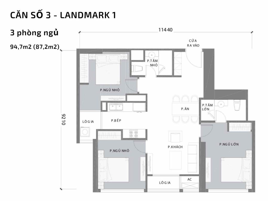 Mặt bằng căn hộ số 3 Landmark 1​ Vinhomes Central Park